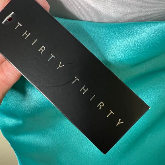 Thirty Thirty Slip Dress MEDIUM Blue Party Feather Trim Mini Going Out Cocktail - Picture 11 of 13